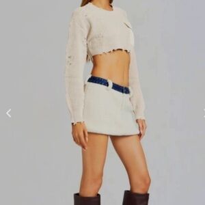 NWOT SER.O.YA Cream Mini Skirt Denim Sherpa Shearling Aspen Cute Style
